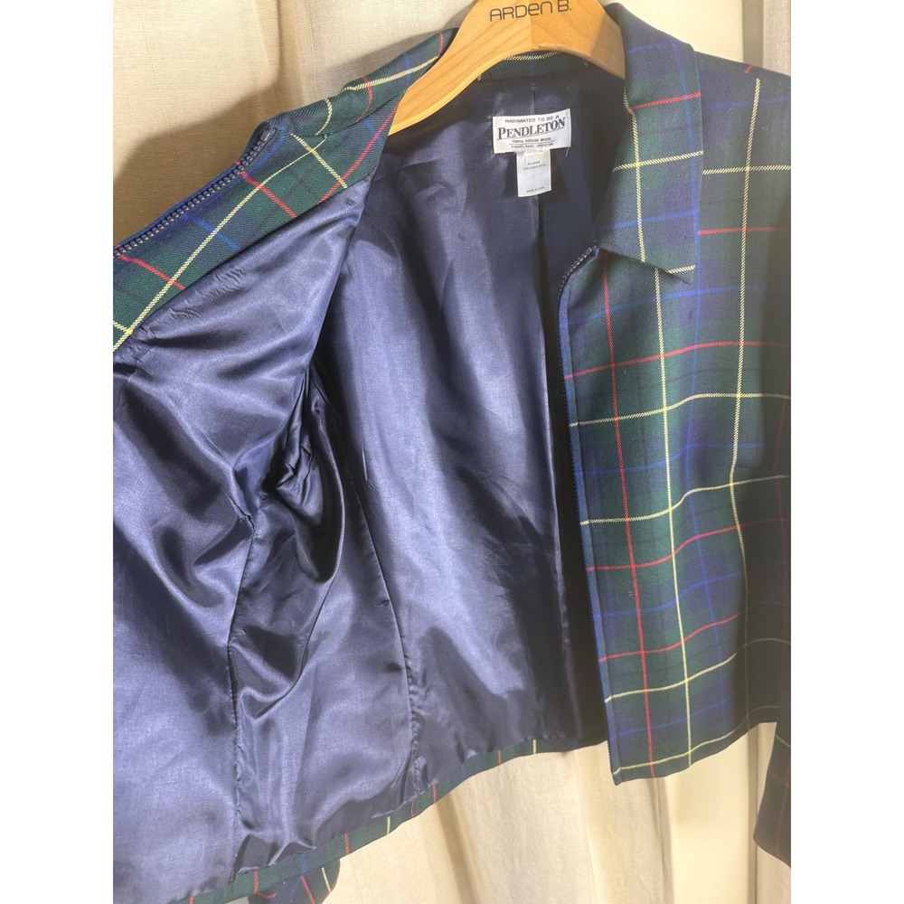 Vtg Pendleton Wool Plaid Zip Up Jacket Tartan Blazer Green Blue Red Yellow - Picture 2 of 11